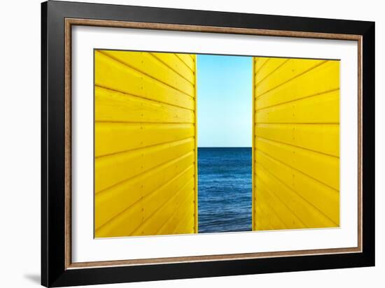 2 Yellow Beach Huts-Andy Bell-Framed Photographic Print