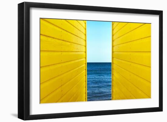 2 Yellow Beach Huts-Andy Bell-Framed Photographic Print