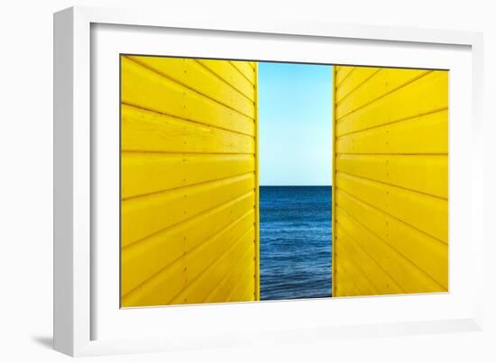 2 Yellow Beach Huts-Andy Bell-Framed Photographic Print