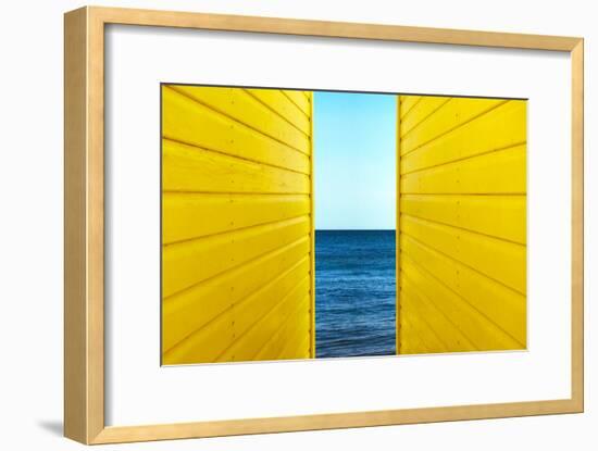 2 Yellow Beach Huts-Andy Bell-Framed Photographic Print