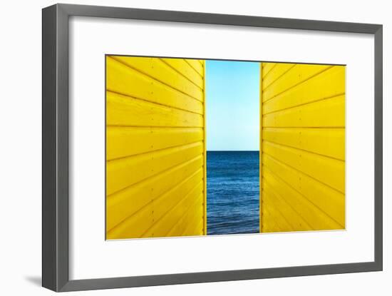 2 Yellow Beach Huts-Andy Bell-Framed Photographic Print