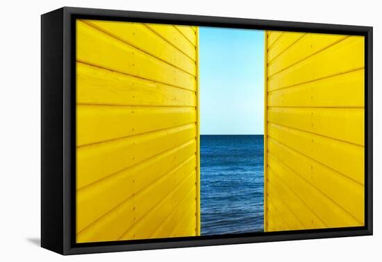 2 Yellow Beach Huts-Andy Bell-Framed Premier Image Canvas