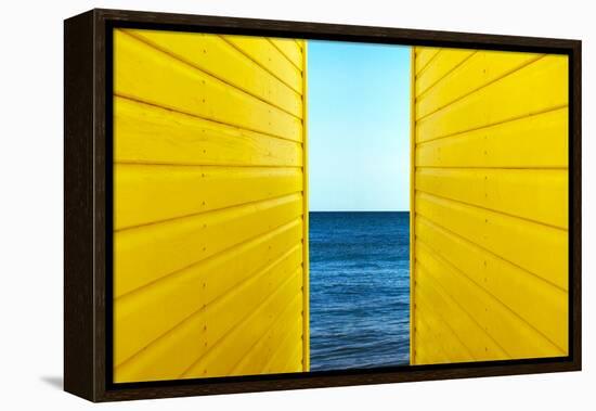 2 Yellow Beach Huts-Andy Bell-Framed Premier Image Canvas