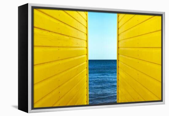 2 Yellow Beach Huts-Andy Bell-Framed Premier Image Canvas