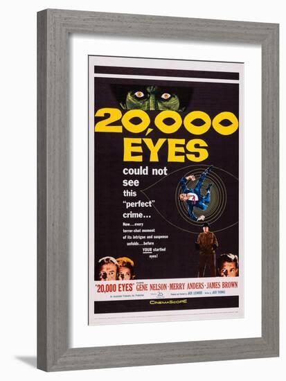 20,000 Eyes, Bottom Left: Gene Barry, Merry Anders; Bottom Right: James Brown, 1961-null-Framed Art Print