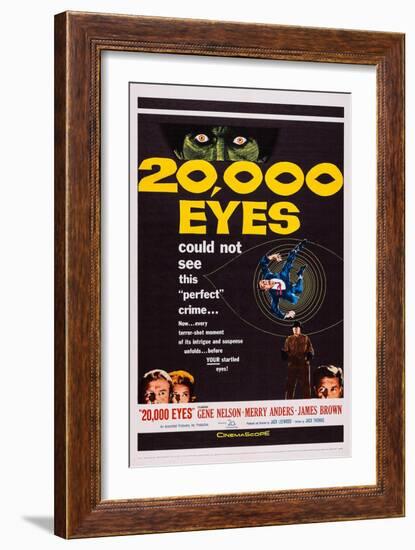 20,000 Eyes, Bottom Left: Gene Barry, Merry Anders; Bottom Right: James Brown, 1961-null-Framed Art Print