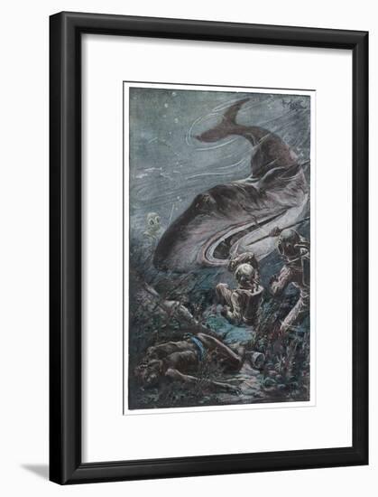 20,000 Leagues Under the Sea: Divers Attacked by a Shark-Henry Austin-Framed Art Print