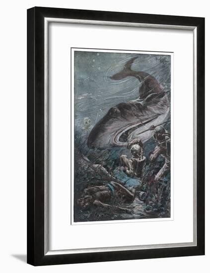 20,000 Leagues Under the Sea: Divers Attacked by a Shark-Henry Austin-Framed Art Print