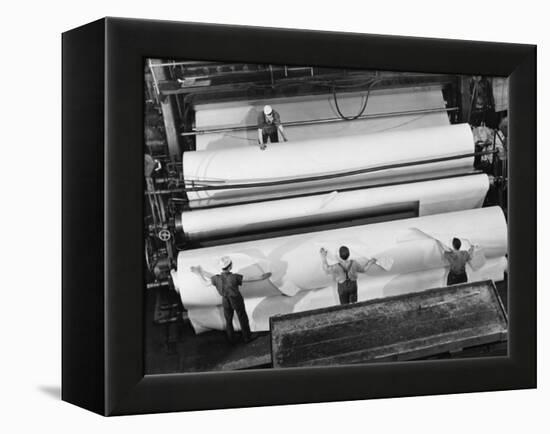 20 Ft. Roll of Finished Paper Arriving on the Rewinder, Ready to Be Cut and Shipped from Paper Mill-Margaret Bourke-White-Framed Premier Image Canvas