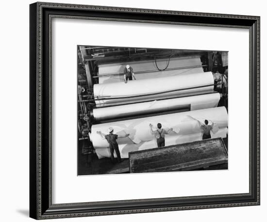 20 Ft. Roll of Finished Paper Arriving on the Rewinder, Ready to Be Cut and Shipped from Paper Mill-Margaret Bourke-White-Framed Premium Photographic Print