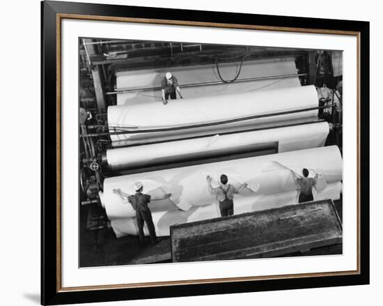 20 Ft. Roll of Finished Paper Arriving on the Rewinder, Ready to Be Cut and Shipped from Paper Mill-Margaret Bourke-White-Framed Premium Photographic Print