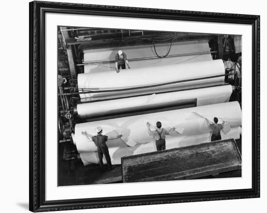 20 Ft. Roll of Finished Paper Arriving on the Rewinder, Ready to Be Cut and Shipped from Paper Mill-Margaret Bourke-White-Framed Premium Photographic Print