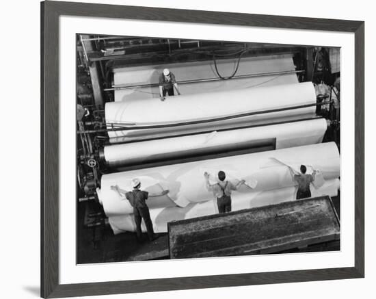 20 Ft. Roll of Finished Paper Arriving on the Rewinder, Ready to Be Cut and Shipped from Paper Mill-Margaret Bourke-White-Framed Premium Photographic Print