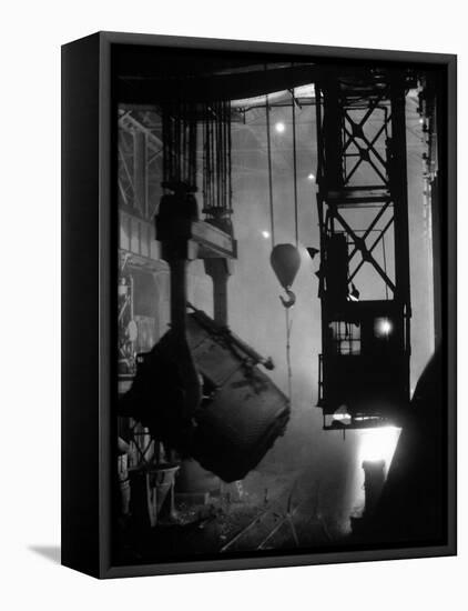 200-Ton Ladle at Work Near Blast Furnace in the Otis Steel Mill-Margaret Bourke-White-Framed Premier Image Canvas