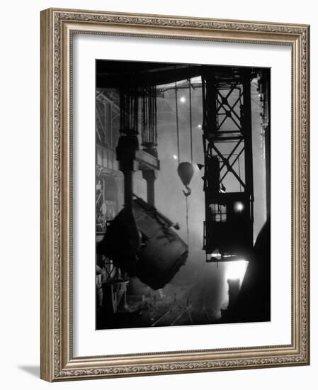 200-Ton Ladle at Work Near Blast Furnace in the Otis Steel Mill-Margaret Bourke-White-Framed Photographic Print