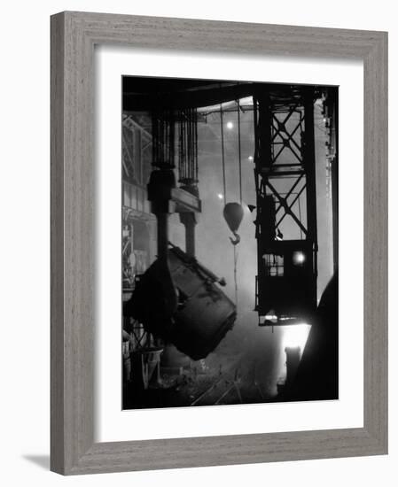 200-Ton Ladle at Work Near Blast Furnace in the Otis Steel Mill-Margaret Bourke-White-Framed Photographic Print