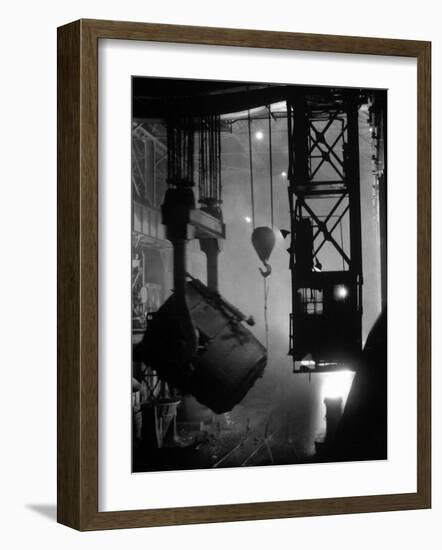 200-Ton Ladle at Work Near Blast Furnace in the Otis Steel Mill-Margaret Bourke-White-Framed Photographic Print