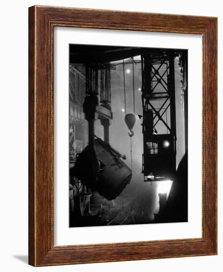 200-Ton Ladle at Work Near Blast Furnace in the Otis Steel Mill-Margaret Bourke-White-Framed Photographic Print