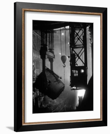 200-Ton Ladle at Work Near Blast Furnace in the Otis Steel Mill-Margaret Bourke-White-Framed Photographic Print