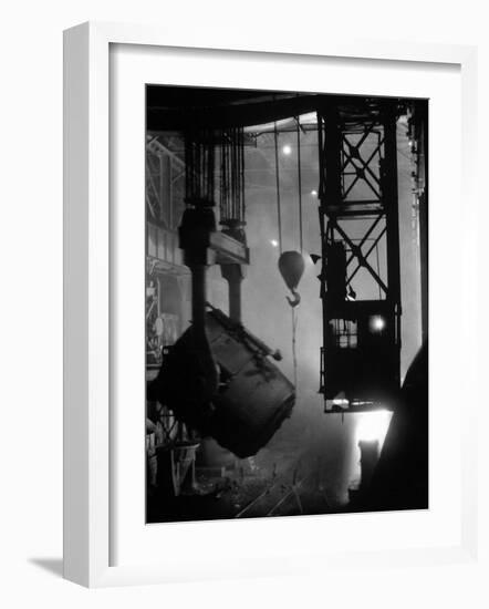 200-Ton Ladle at Work Near Blast Furnace in the Otis Steel Mill-Margaret Bourke-White-Framed Photographic Print