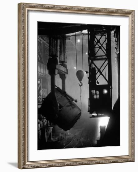 200-Ton Ladle at Work Near Blast Furnace in the Otis Steel Mill-Margaret Bourke-White-Framed Photographic Print