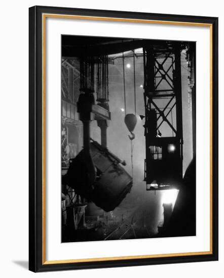 200-Ton Ladle at Work Near Blast Furnace in the Otis Steel Mill-Margaret Bourke-White-Framed Photographic Print