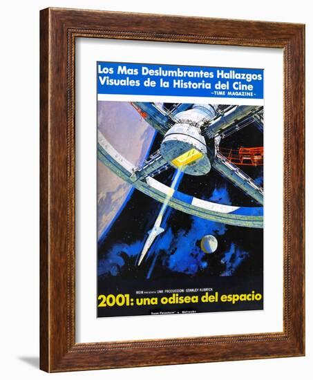 2001: a Space Odyssey, (AKA 2001: Una Odisea Del Espacio), Spanish Language Poster Art, 1968-null-Framed Art Print