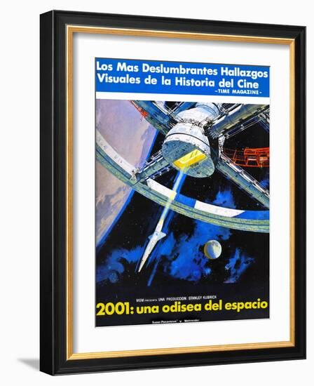 2001: a Space Odyssey, (AKA 2001: Una Odisea Del Espacio), Spanish Language Poster Art, 1968-null-Framed Art Print