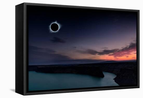 2018 total solar eclipse in Madras, Oregon over the Palisades State Park in path of totality-David Chang-Framed Premier Image Canvas