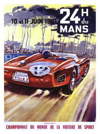 24 Hours of Le Mans Vintage Racing Poster Canvas Art Print Ferrari 1956