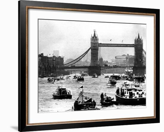 25th Jubilee Year Britannia and Flotilla Under Tower Bridge, Thames River, June 1977-null-Framed Photographic Print