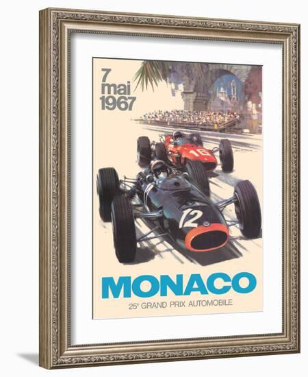 25th Monaco Grand Prix Automobile - Formula One F1, Vintage Car Racing Poster, 1967-Michael Turner-Framed Art Print