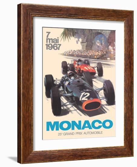 25th Monaco Grand Prix Automobile - Formula One F1, Vintage Car Racing Poster, 1967-Michael Turner-Framed Art Print