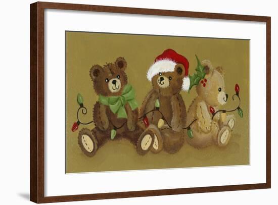 3 Christmas Teddy Bears Strewn with Lights-Beverly Johnston-Framed Giclee Print
