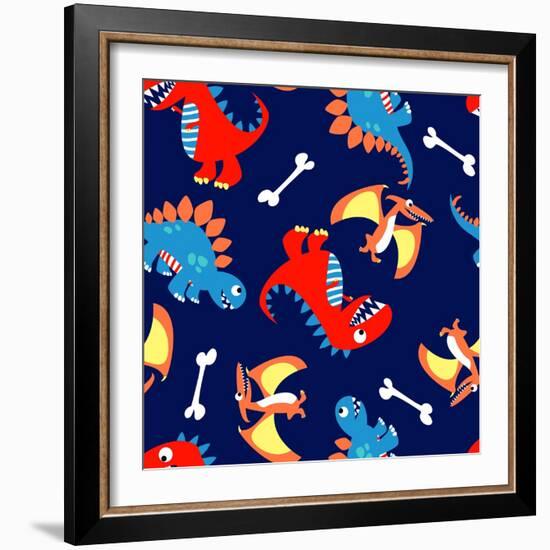 3 Cute Dinosaurs in a Seamless Pattern-Adam Fahey-Framed Art Print