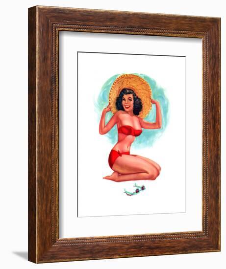 "3-D Feature" 1950s Pin-Up Calendar Girl by T. N. Thompson-Piddix-Framed Art Print