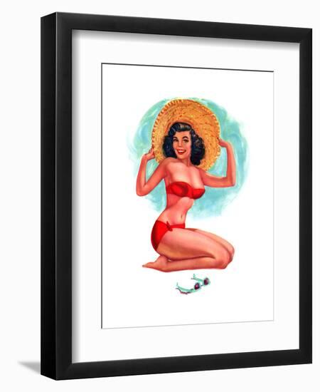 "3-D Feature" 1950s Pin-Up Calendar Girl by T. N. Thompson-Piddix-Framed Art Print