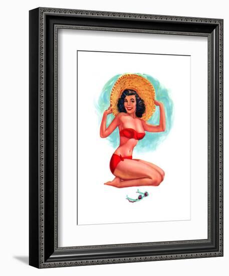 "3-D Feature" 1950s Pin-Up Calendar Girl by T. N. Thompson-Piddix-Framed Art Print