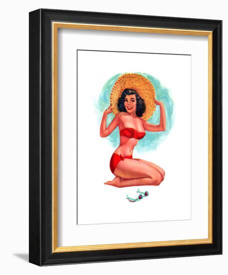 "3-D Feature" 1950s Pin-Up Calendar Girl by T. N. Thompson-Piddix-Framed Art Print