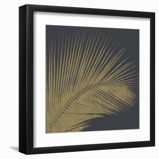 3 D Illustration Golden Palm Leaves. Abstract Black Relief Background with Gold Leaf with a Volumin-Olena Naryzhniak-Framed Art Print