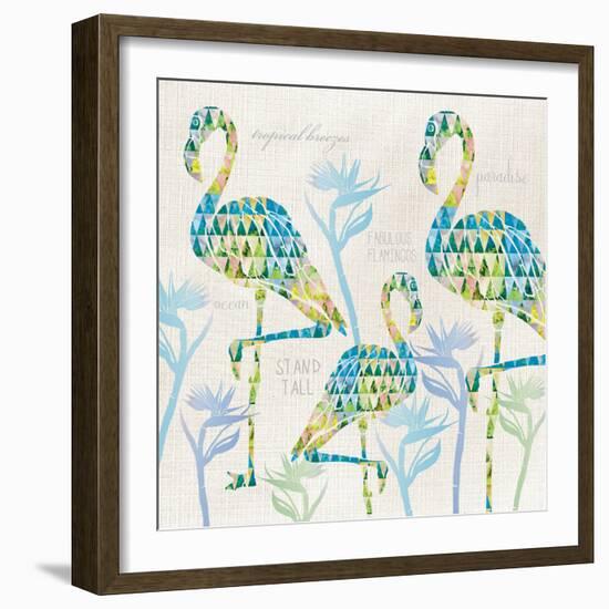 3 Flamingos with Birds of Paradise and Inspirational Words-Bee Sturgis-Framed Art Print