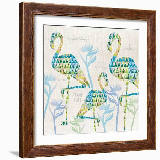 3 Flamingos with Birds of Paradise and Inspirational Words-Bee Sturgis-Framed Art Print