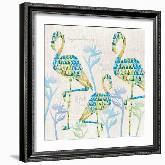 3 Flamingos with Birds of Paradise and Inspirational Words-Bee Sturgis-Framed Art Print