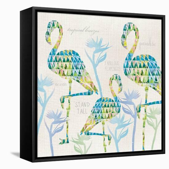 3 Flamingos with Birds of Paradise and Inspirational Words-Bee Sturgis-Framed Stretched Canvas