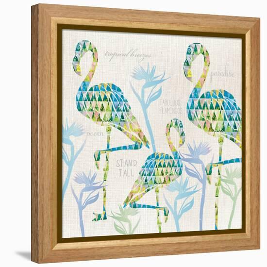 3 Flamingos with Birds of Paradise and Inspirational Words-Bee Sturgis-Framed Stretched Canvas