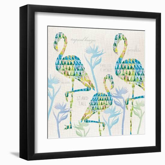 3 Flamingos with Birds of Paradise and Inspirational Words-Bee Sturgis-Framed Art Print