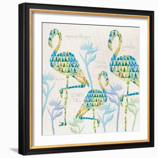 3 Flamingos with Birds of Paradise and Inspirational Words-Bee Sturgis-Framed Art Print