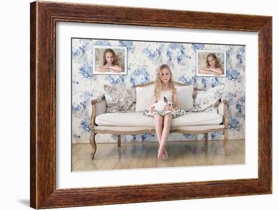 3 Little Girls and a White Rabbit-Victoria Ivanova-Framed Photographic Print