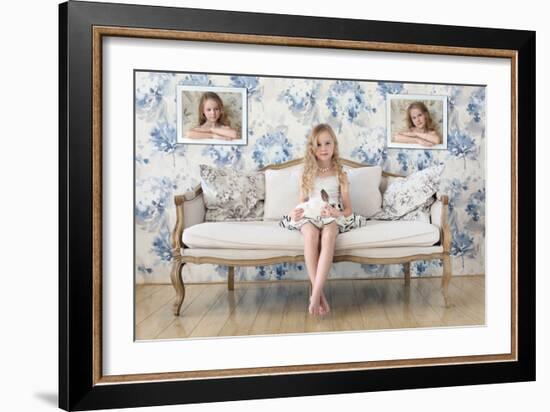 3 Little Girls and a White Rabbit-Victoria Ivanova-Framed Photographic Print