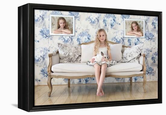 3 Little Girls and a White Rabbit-Victoria Ivanova-Framed Premier Image Canvas